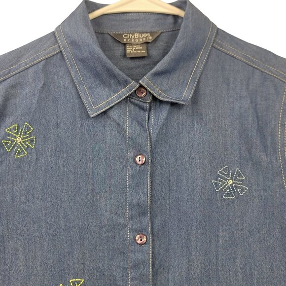 2000s CityBlues By Koret Embroidered Denim Shirt S NWT Vintage Deadstock - Picture 2 of 11
